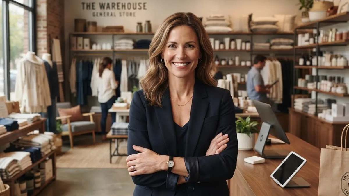 Confident business owner protected by AI security