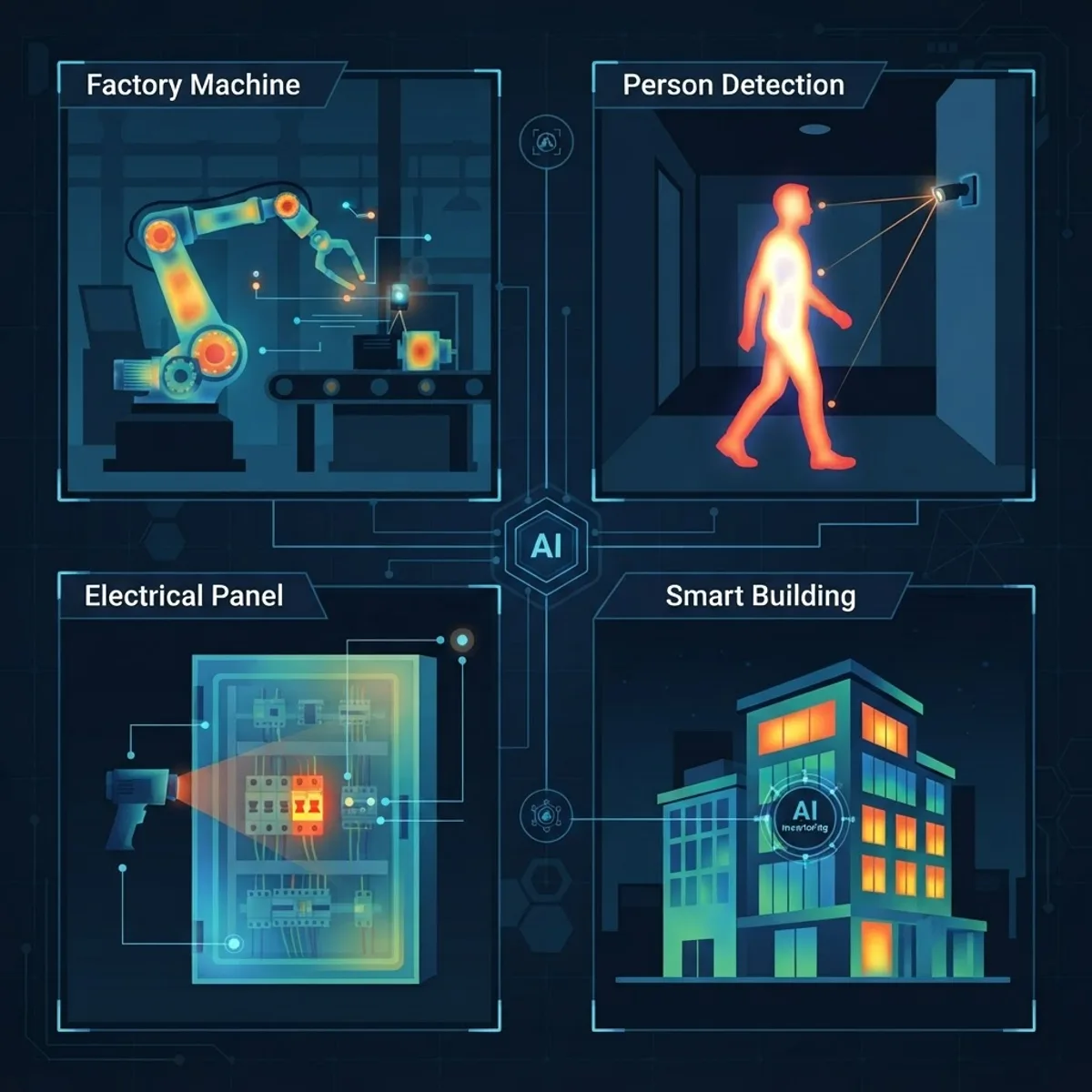 Diagram showing AI thermal sensor detection applications across industries