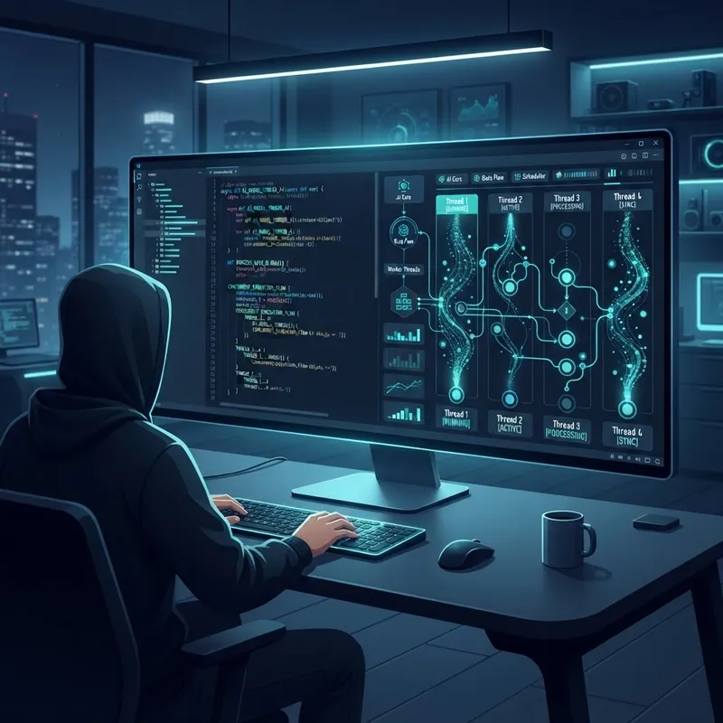 Developer implementing threaded AI code with concurrent processes