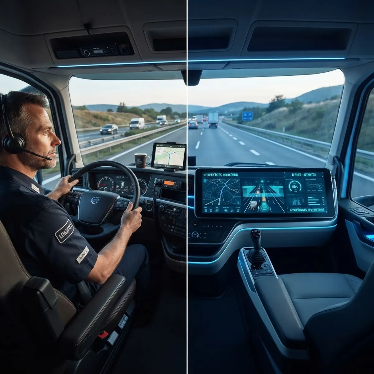 Comparison of a human truck driver and an AI autonomous truck cockpit