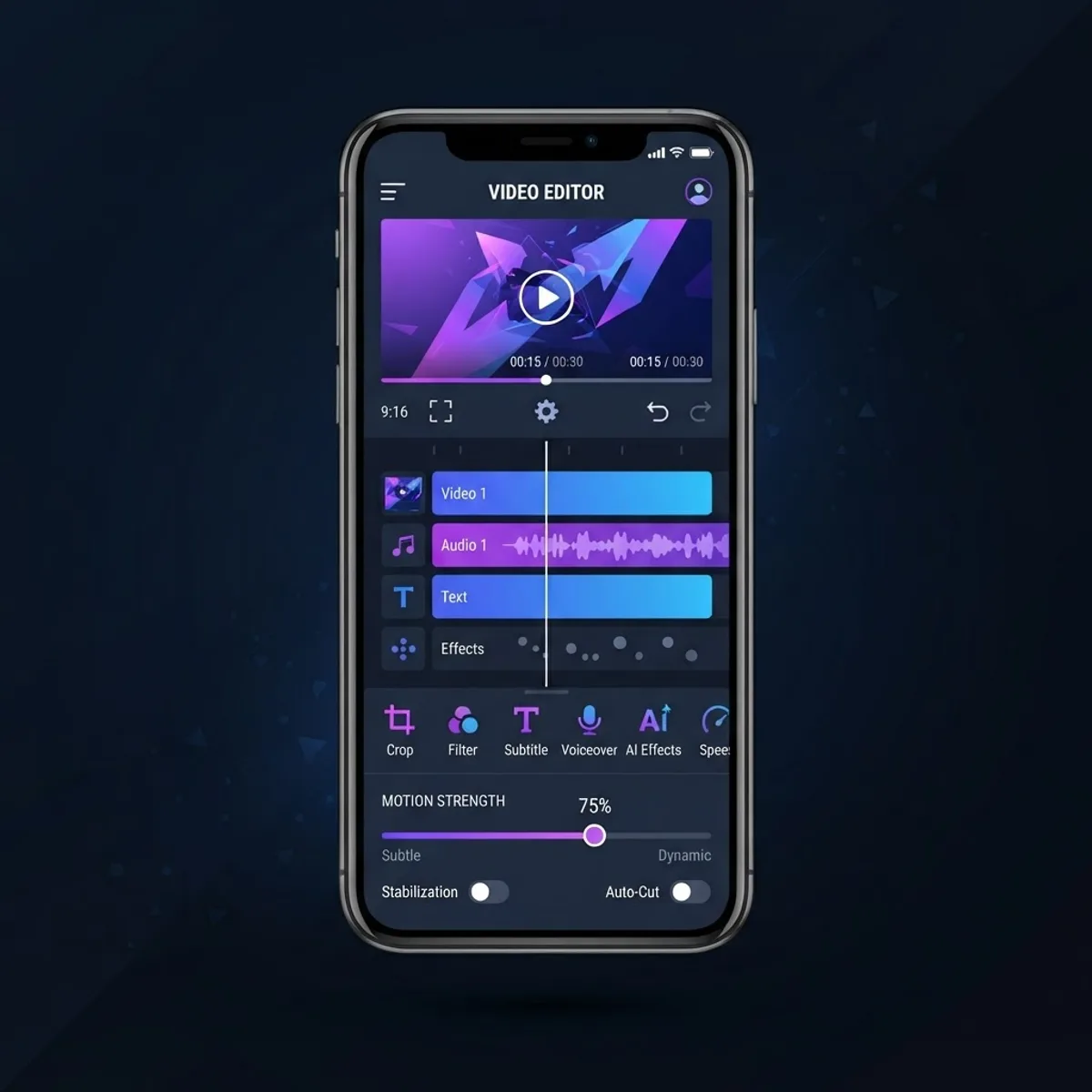 AI video editing mobile interface