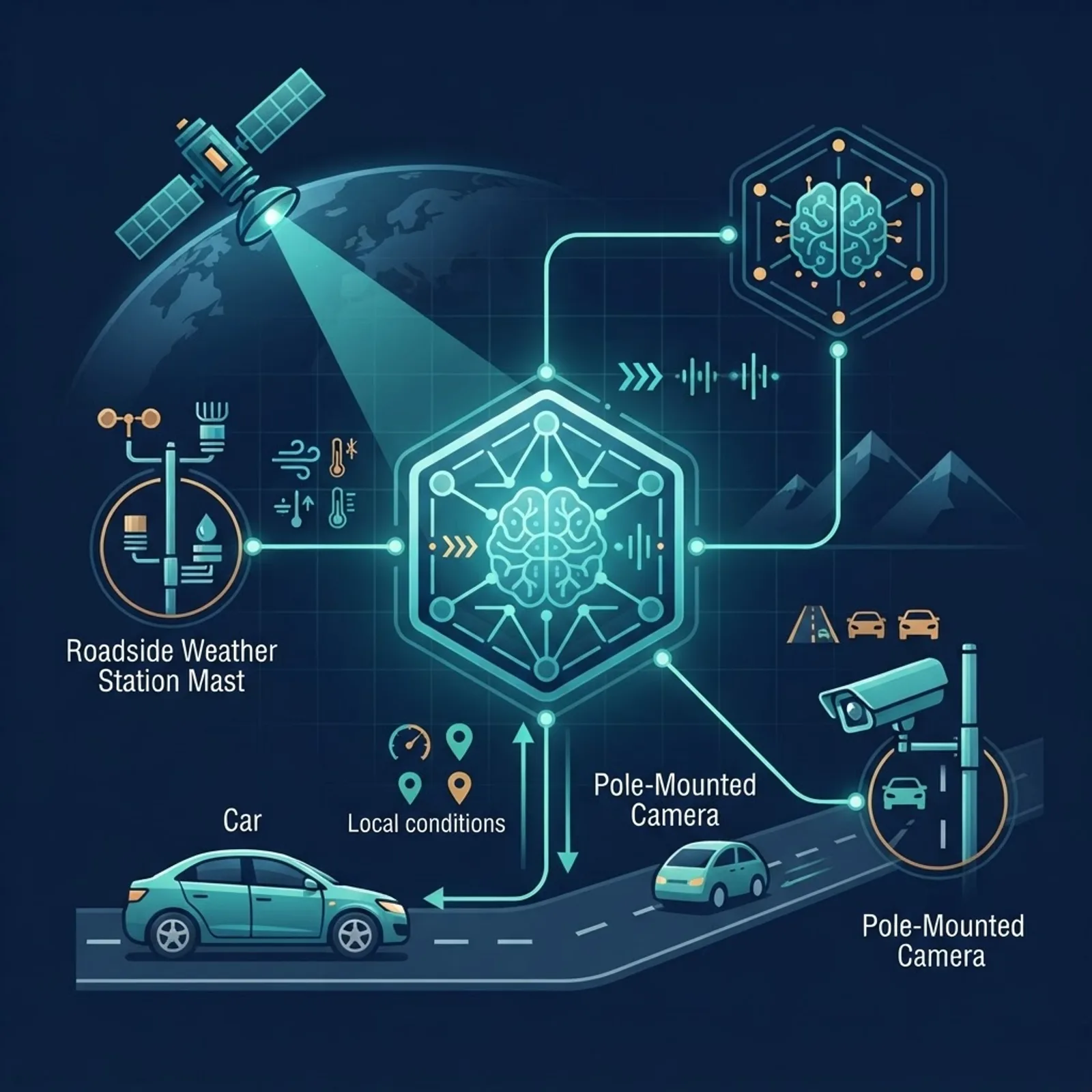 Diagram of the AI technology stack used to detect weather and road conditions