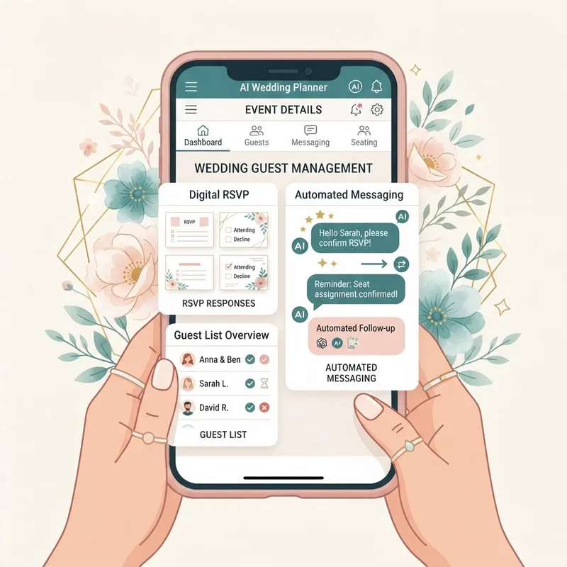 AI powered wedding guest management with digital RSVP cards and messaging