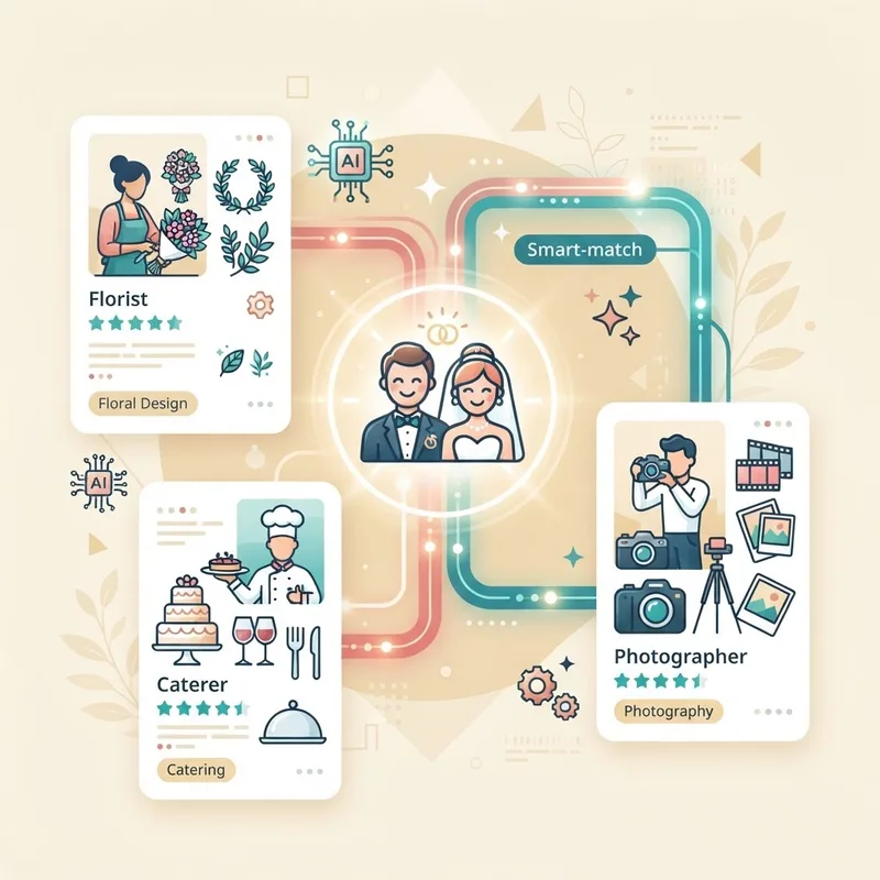 AI vendor matching connecting florists, caterers and photographers to a couple