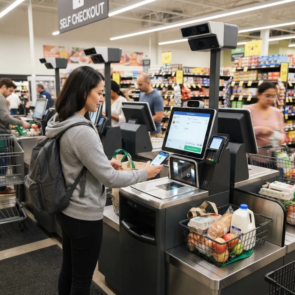 AI smart checkout and computer vision technology in an Aldi Nord store