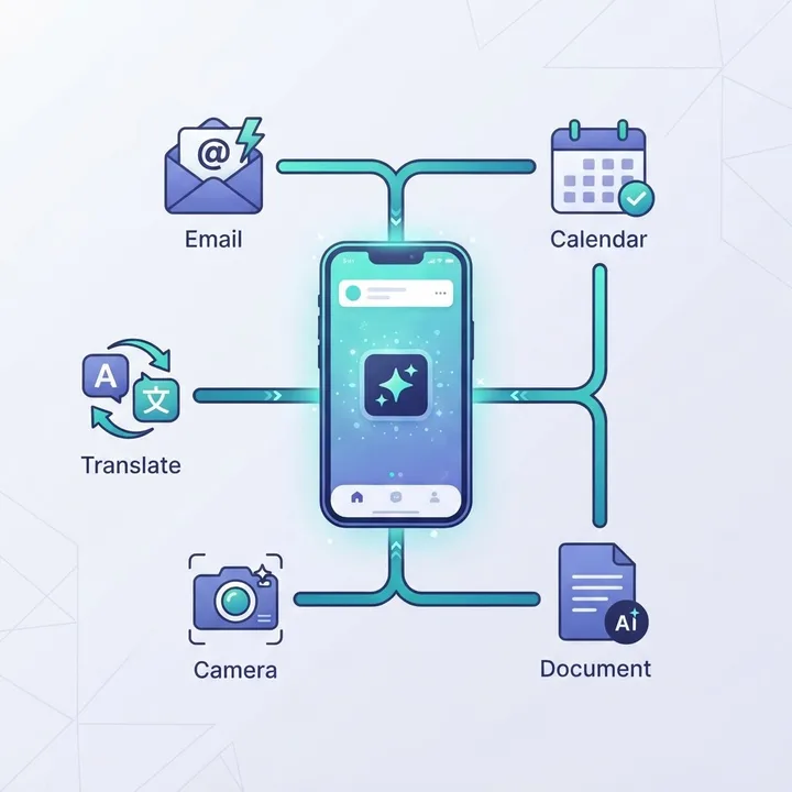 AI powered mobile productivity workflow connecting phone to apps