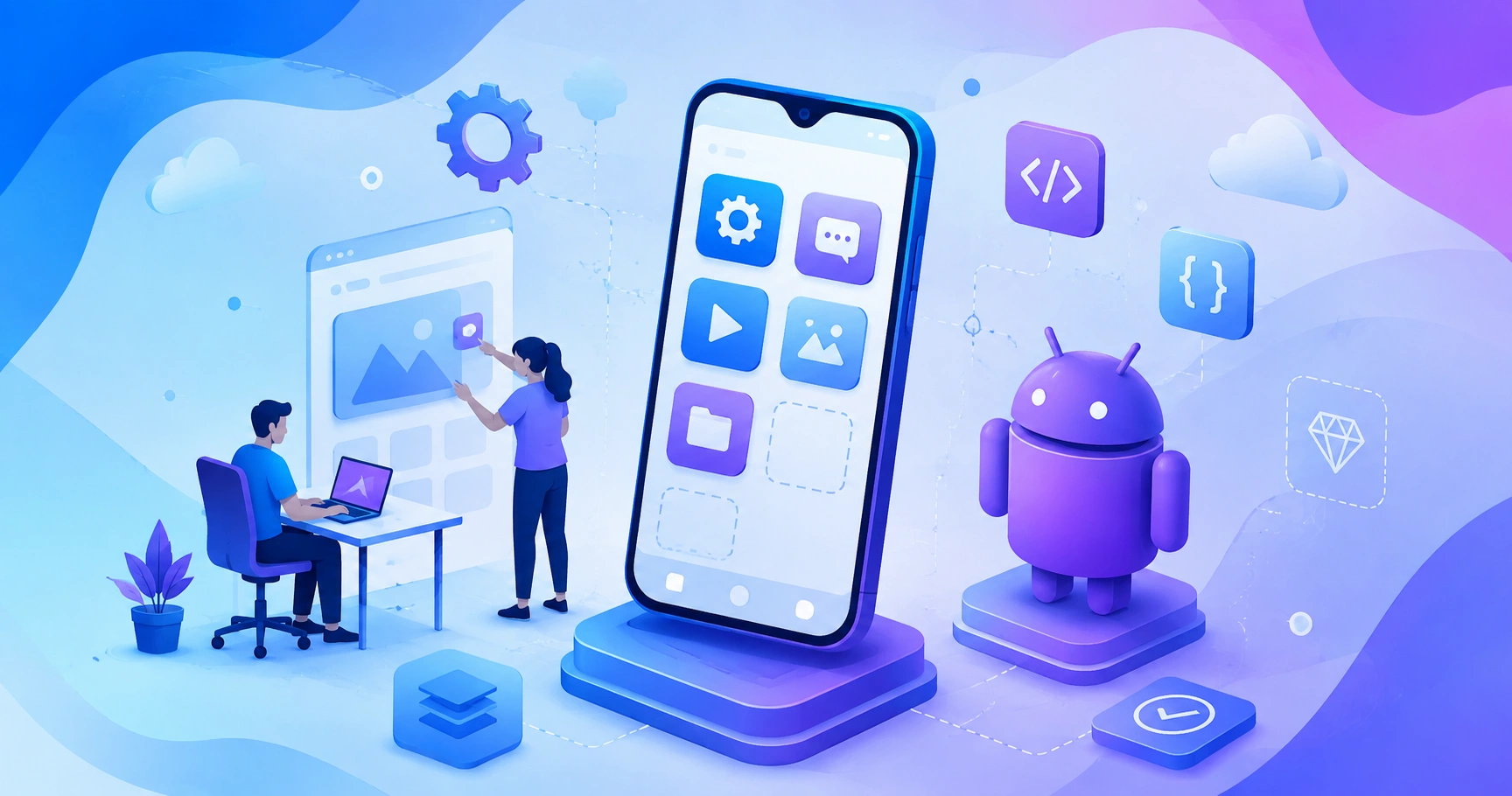 Android app agency team reviewing mobile app designs