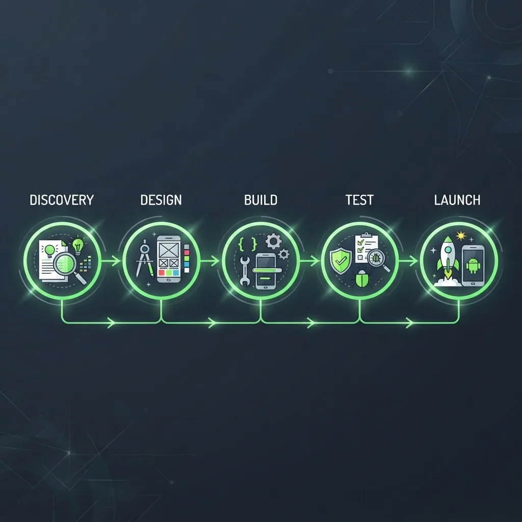 Five stage Android app development process pipeline