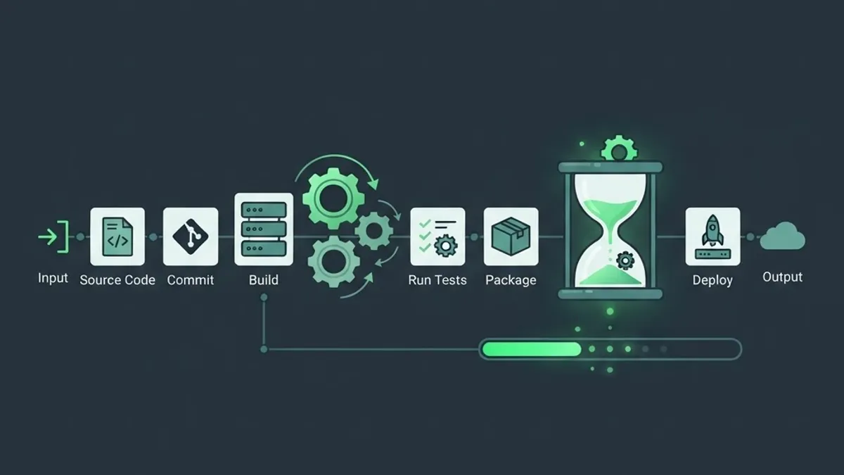 Slow build pipeline with gears and progress indicators