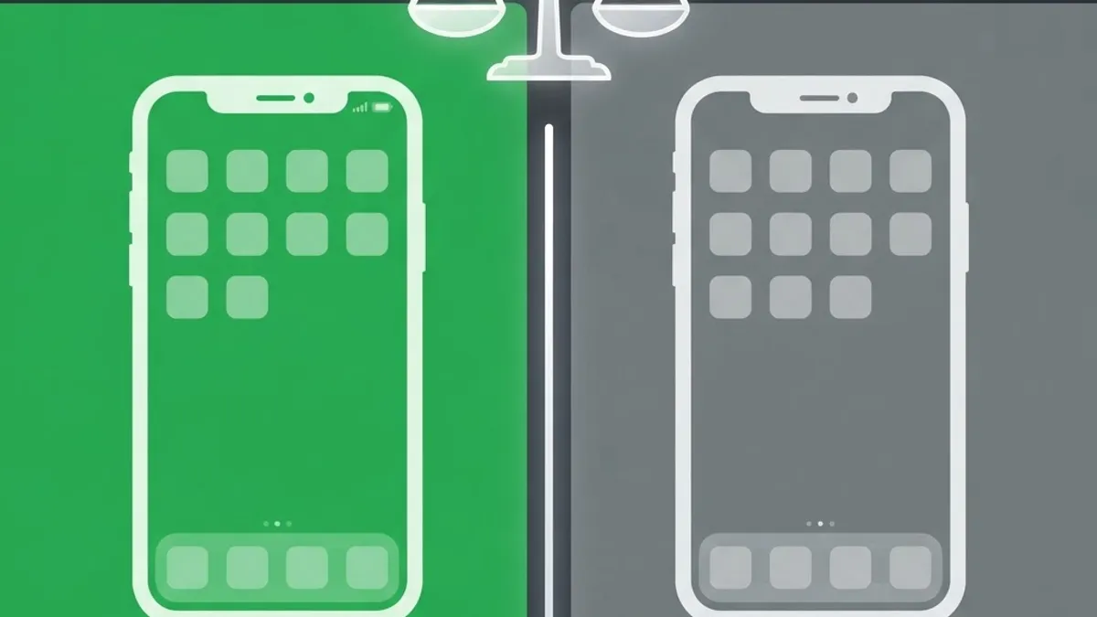 Two phones compared side by side with a balance symbol
