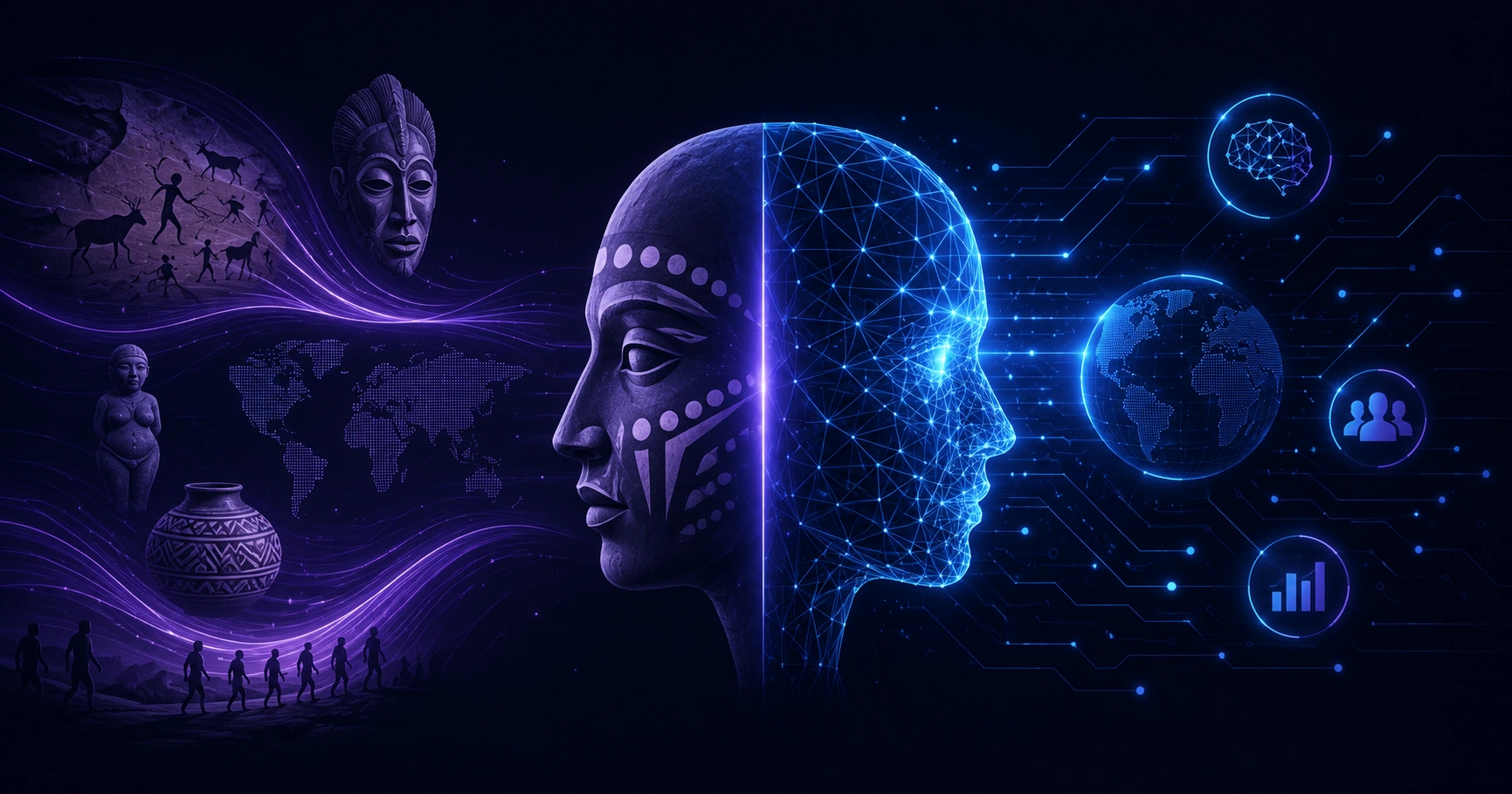 Anthropology and artificial intelligence concept illustration