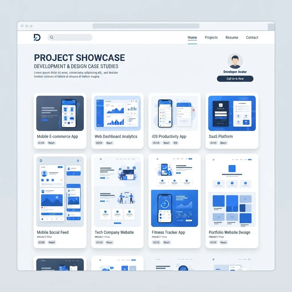 Developer portfolio site showing app development case studies