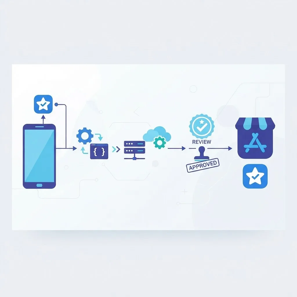 App store deployment pipeline with cloud servers and release approval