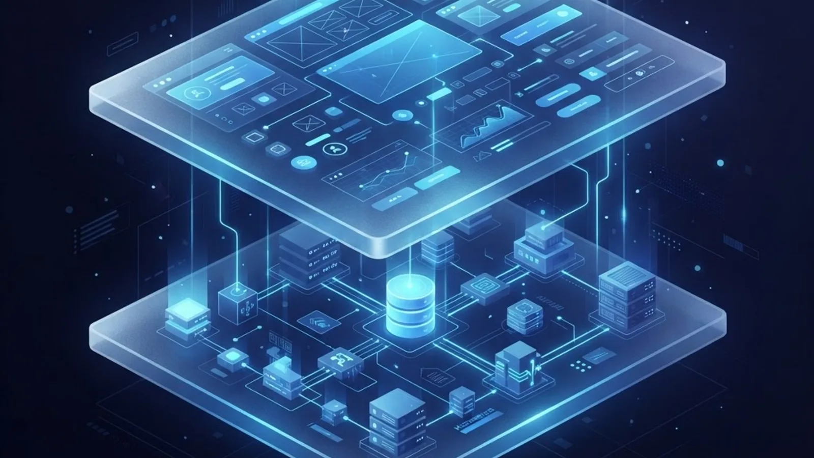 Représentation des couches technologiques frontend et backend d'une application web
