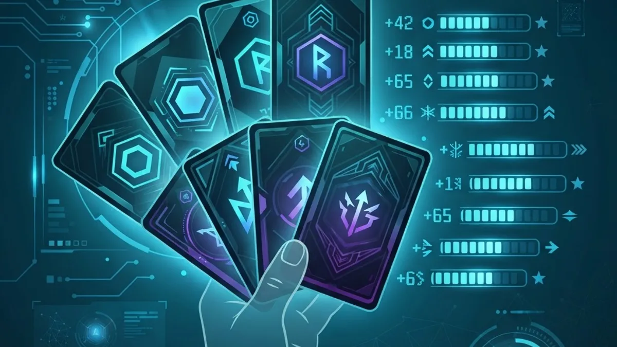 AI ranking a hand of strategy game cards with scoring indicators