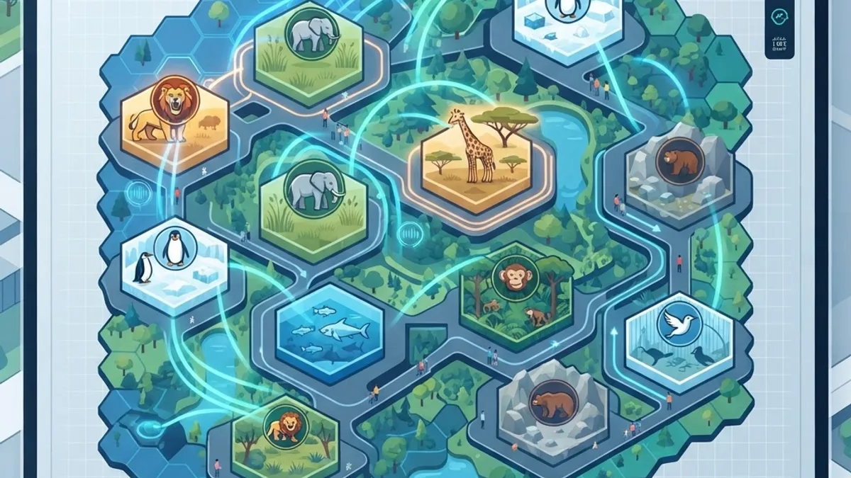 AI-assisted zoo layout planning on a hexagonal grid