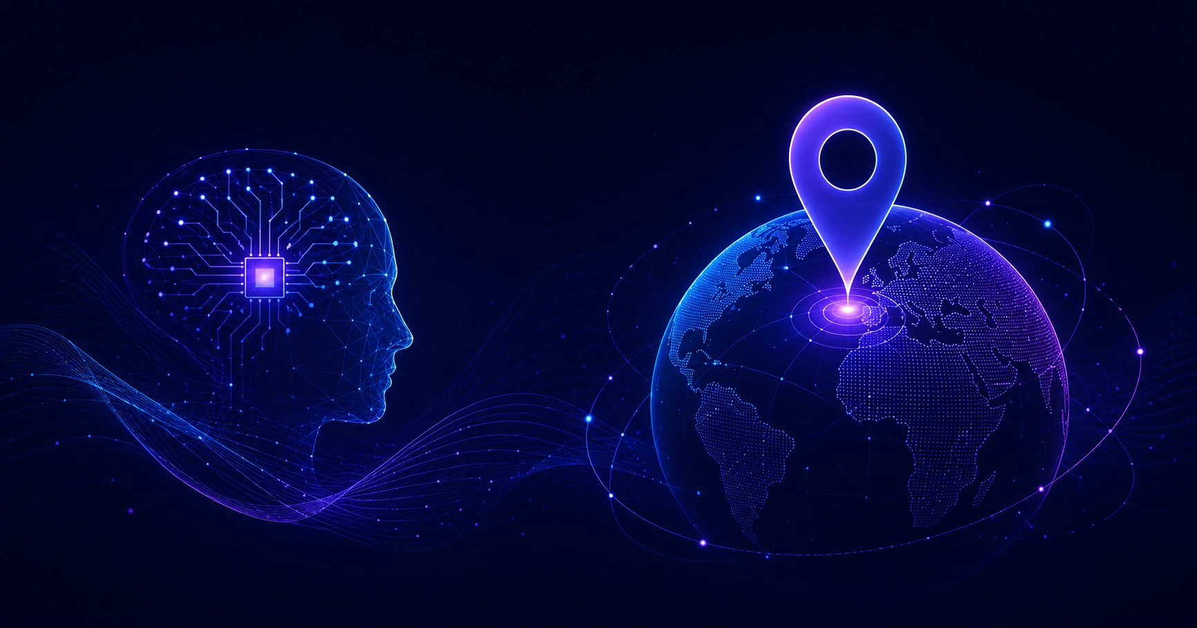 Artificial intelligence and location intelligence concept with digital globe and data points