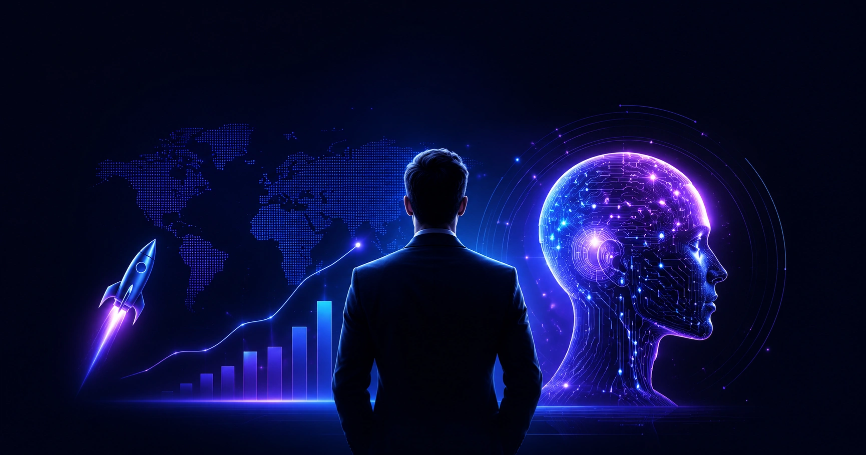 Artificial intelligence entrepreneur in a modern startup office