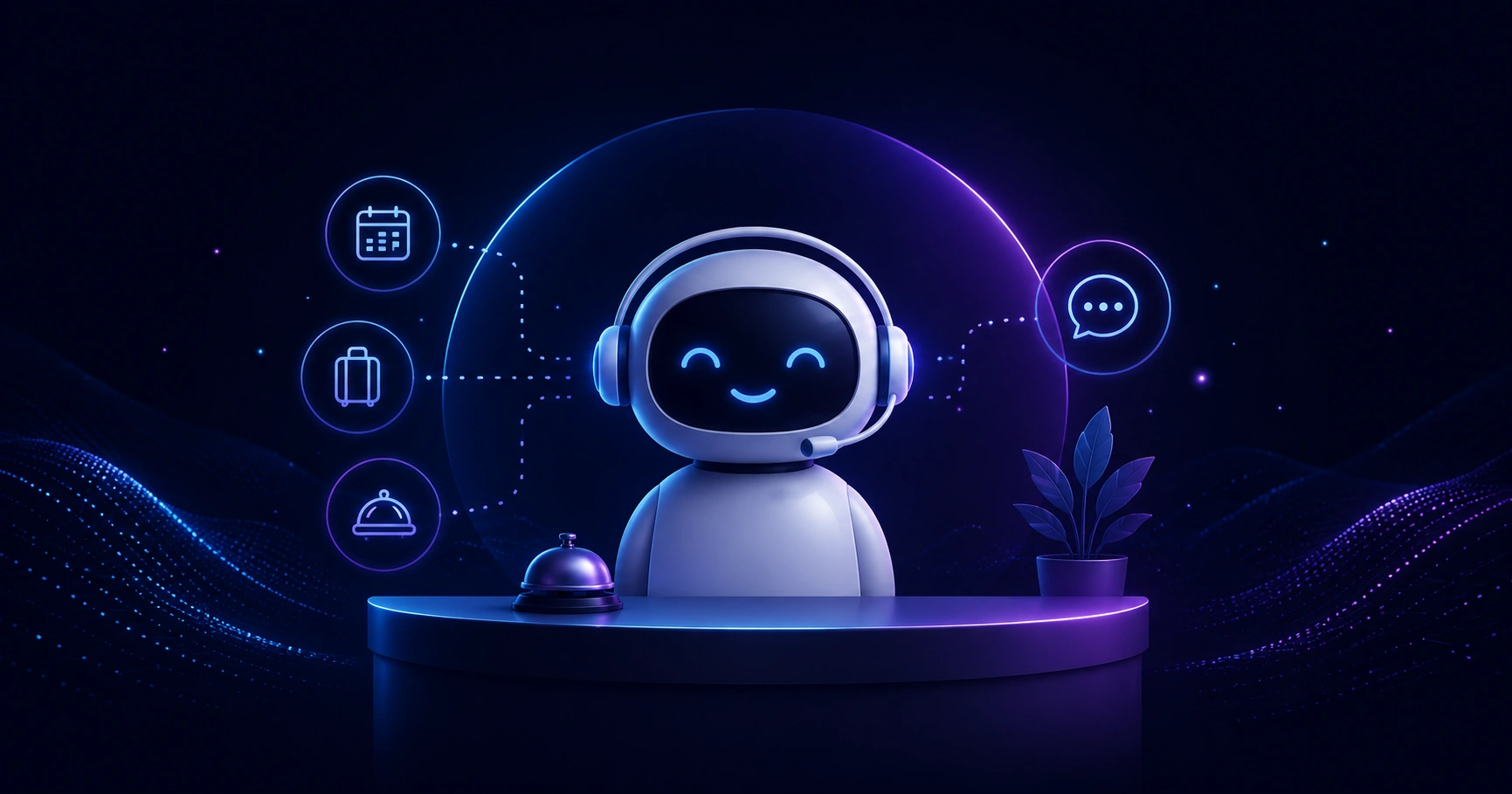 Artificial intelligence guest assistant welcoming a hotel visitor