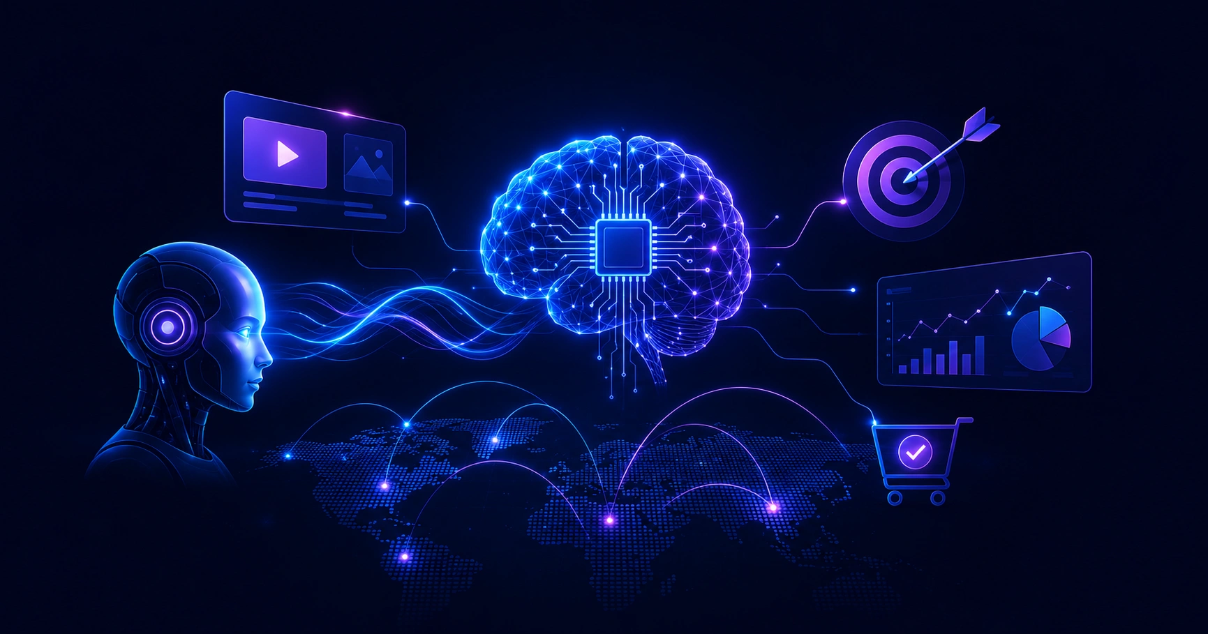 Artificial intelligence in media buying dashboard concept