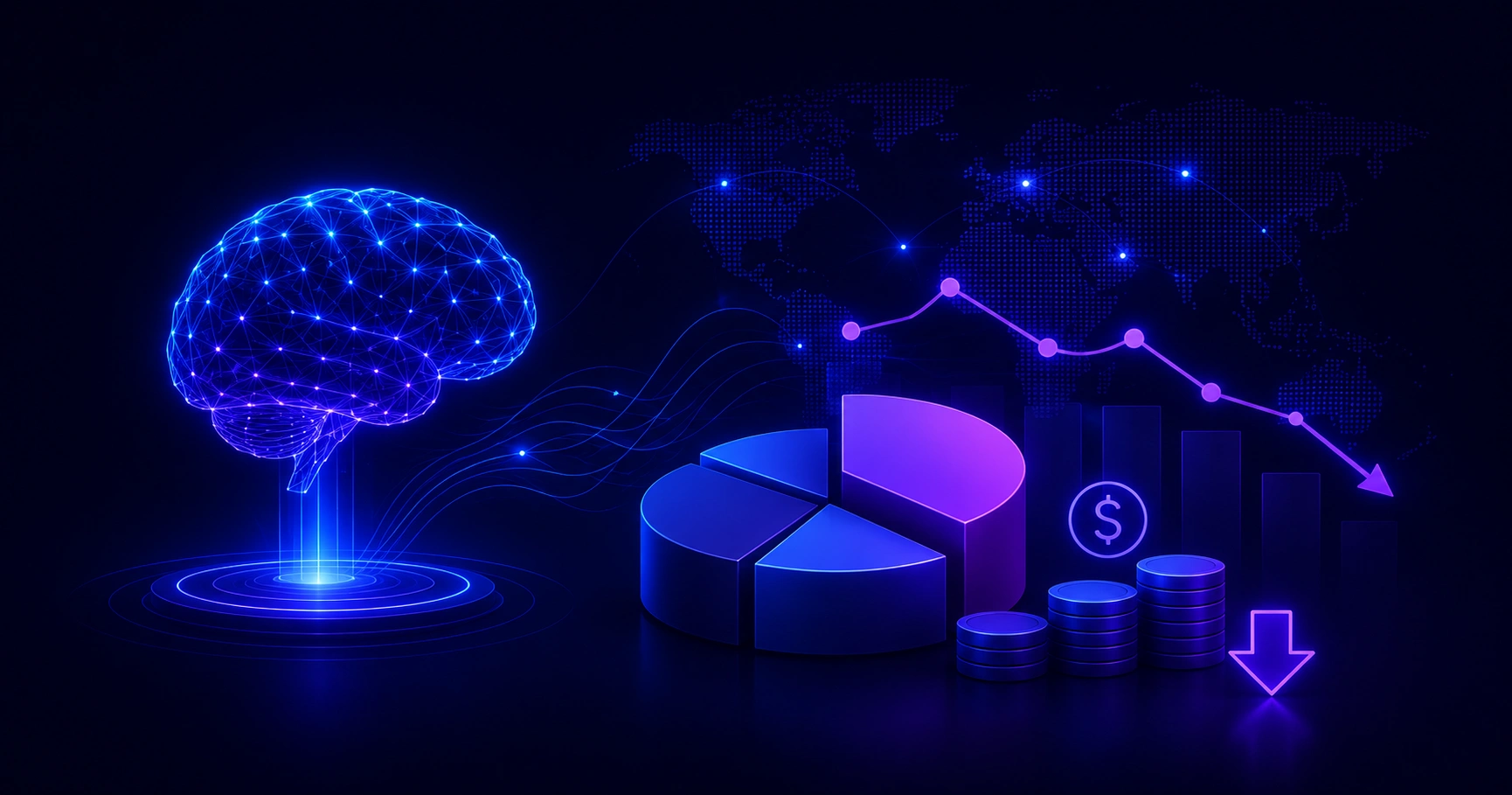 AI strategic cost management concept with financial charts and savings