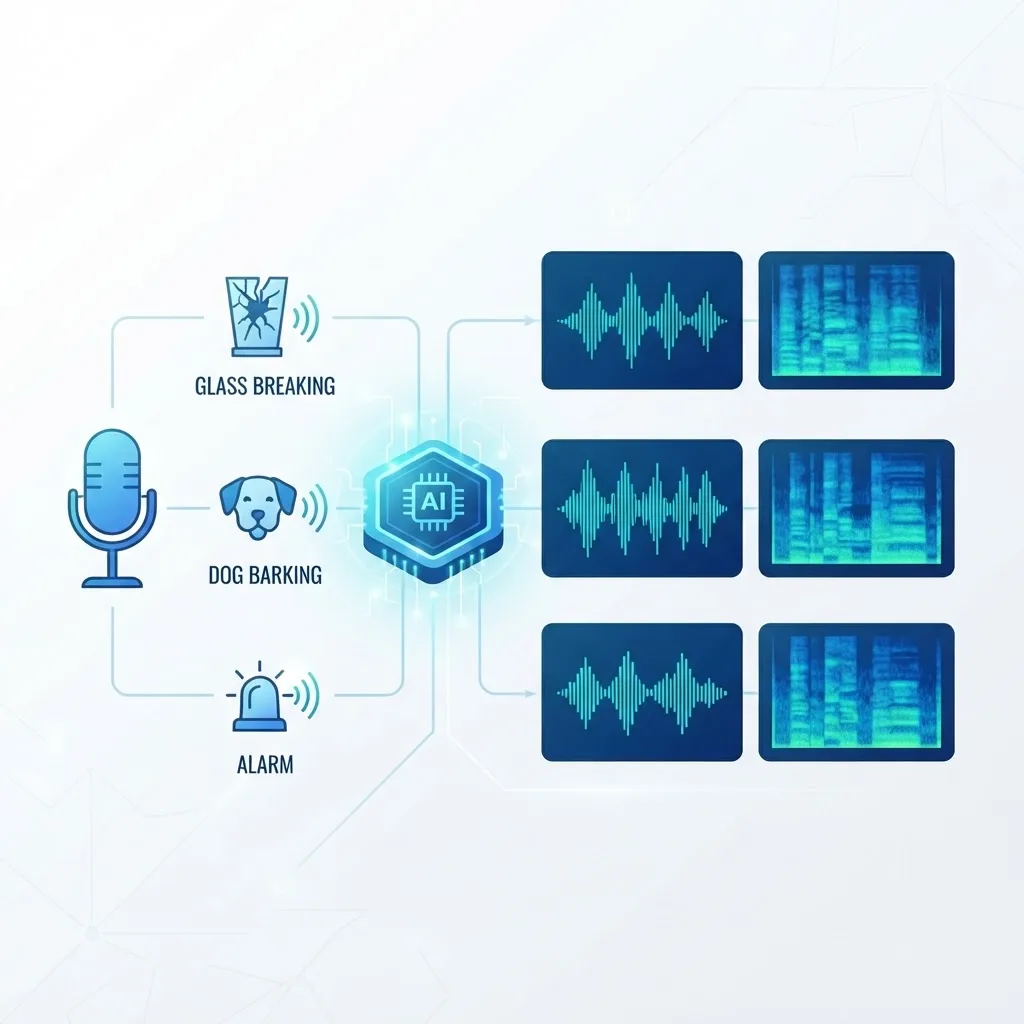 Overview of audio event detection AI capturing environmental sounds