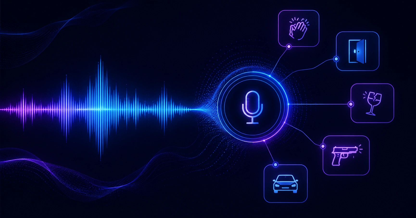 Audio event detection artificial intelligence concept with soundwaves and neural network