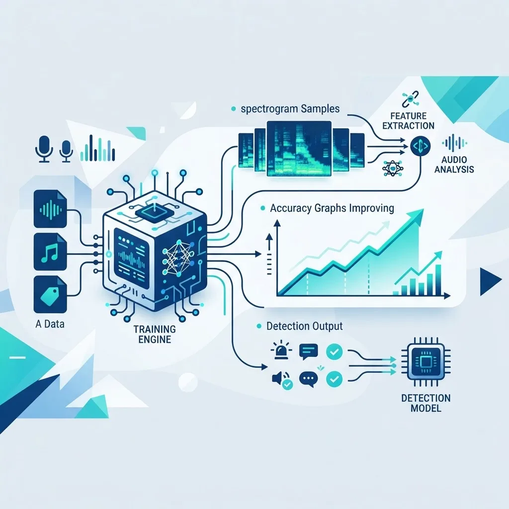 Training an AI audio detection model with labeled datasets