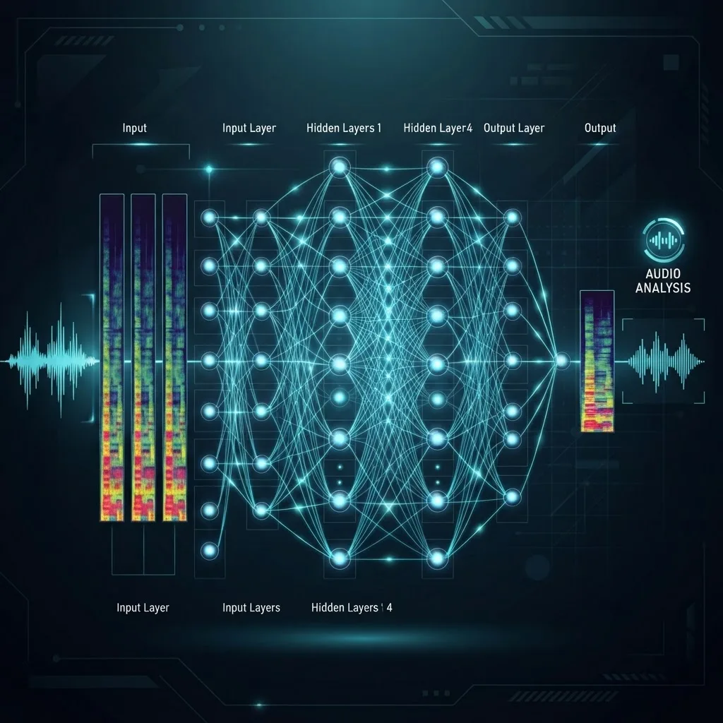 Deep learning neural network analyzing audio spectrograms