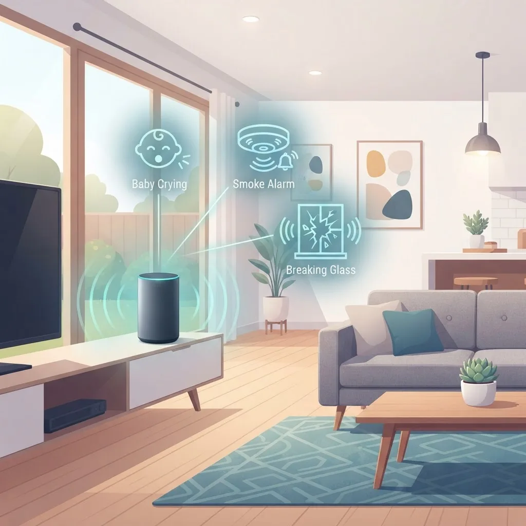 Smart home device detecting safety sounds with audio AI