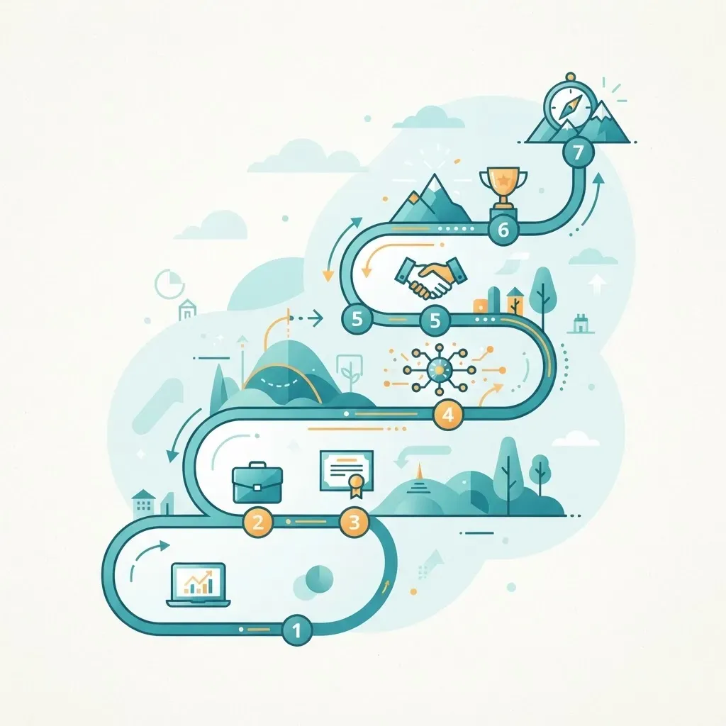 Step-by-step machine learning career roadmap with milestone markers