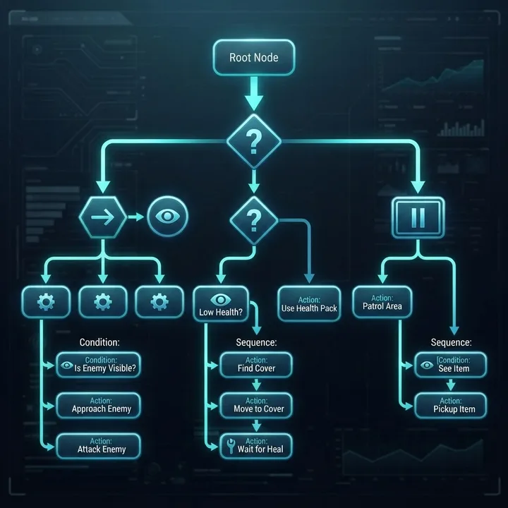 Behavior tree node graph for game AI