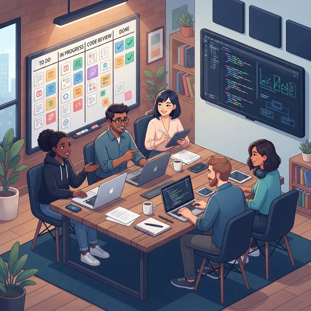 Agile development team collaborating on a bespoke web application build