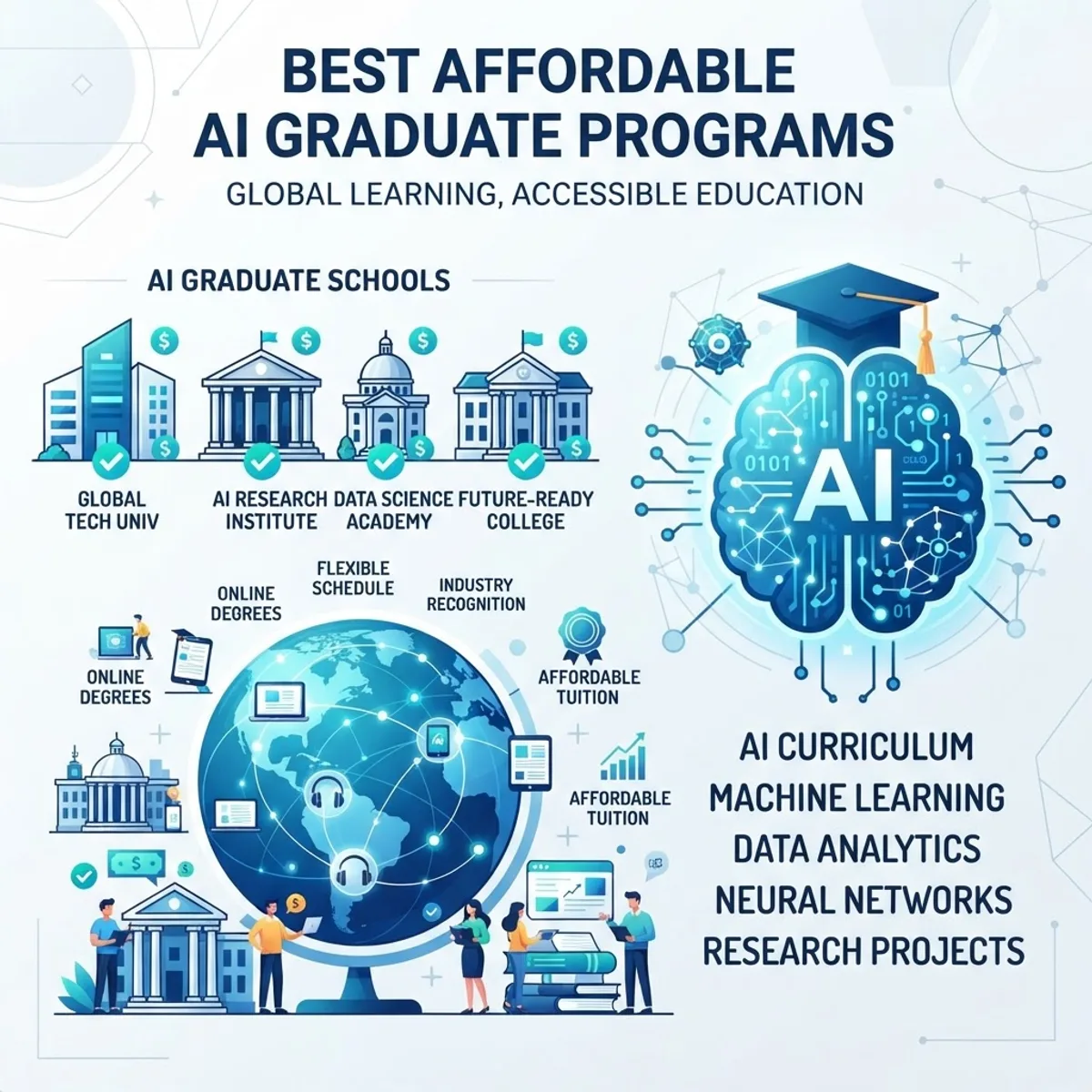Best affordable AI graduate programs with university icons and global reach