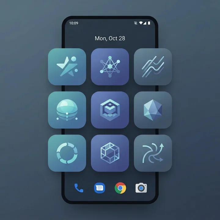 Grid of AI assistant app tiles on an Android home screen