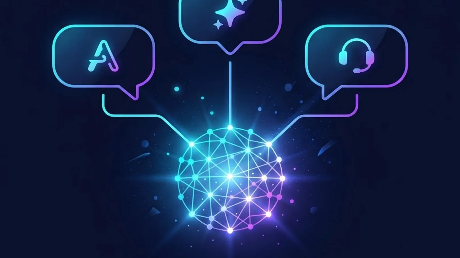 Free AI chatbot apps illustrated as chat bubbles on a neural network