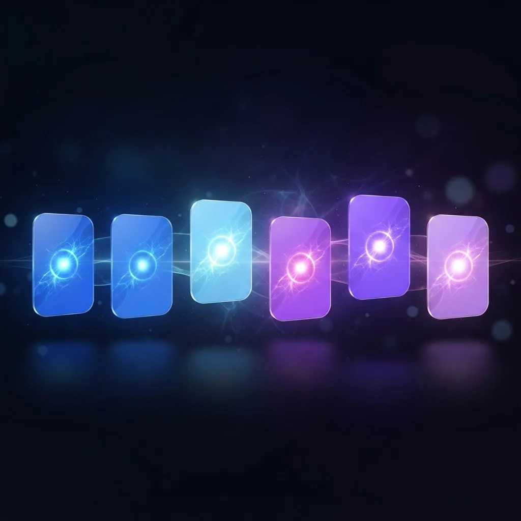 Row of floating glass comparison cards at varying depths