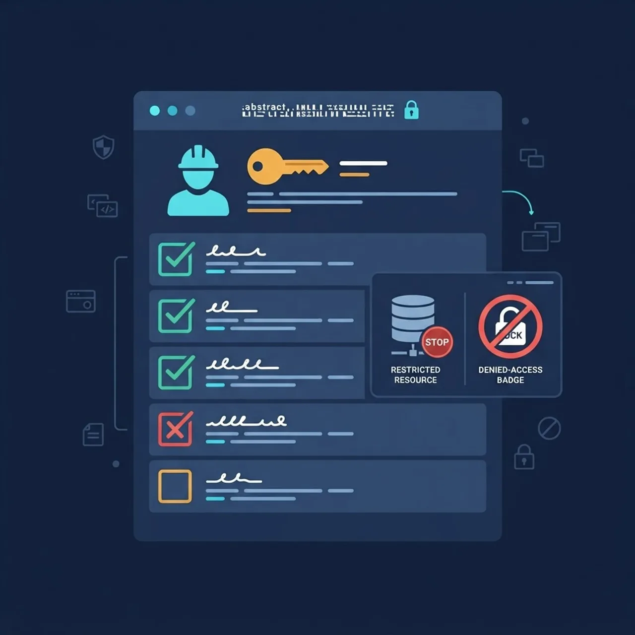 Security testing checklist panel with role and denied access indicators