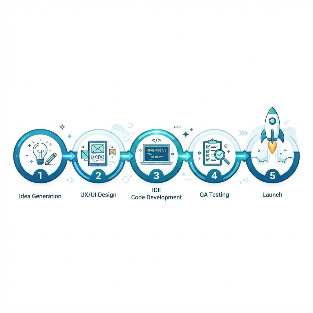 Roadmap illustration of steps to build a web application from idea to launch