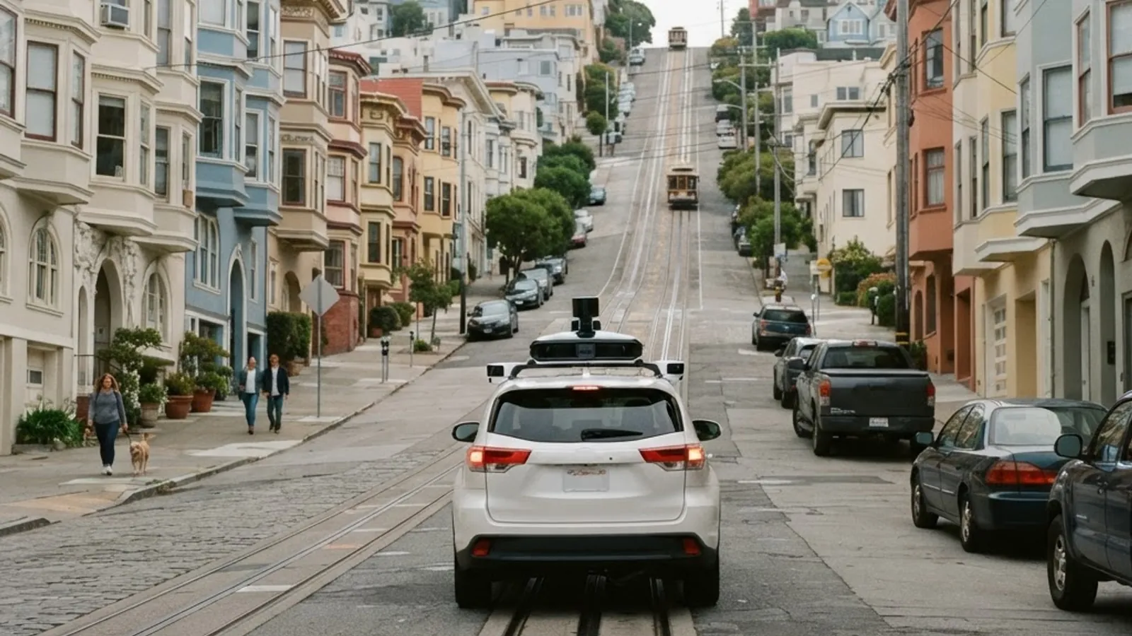 Autonomous self-driving car with lidar sensor on a San Francisco street