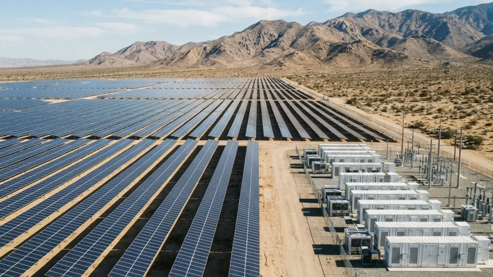 California solar farm with battery storage containers
