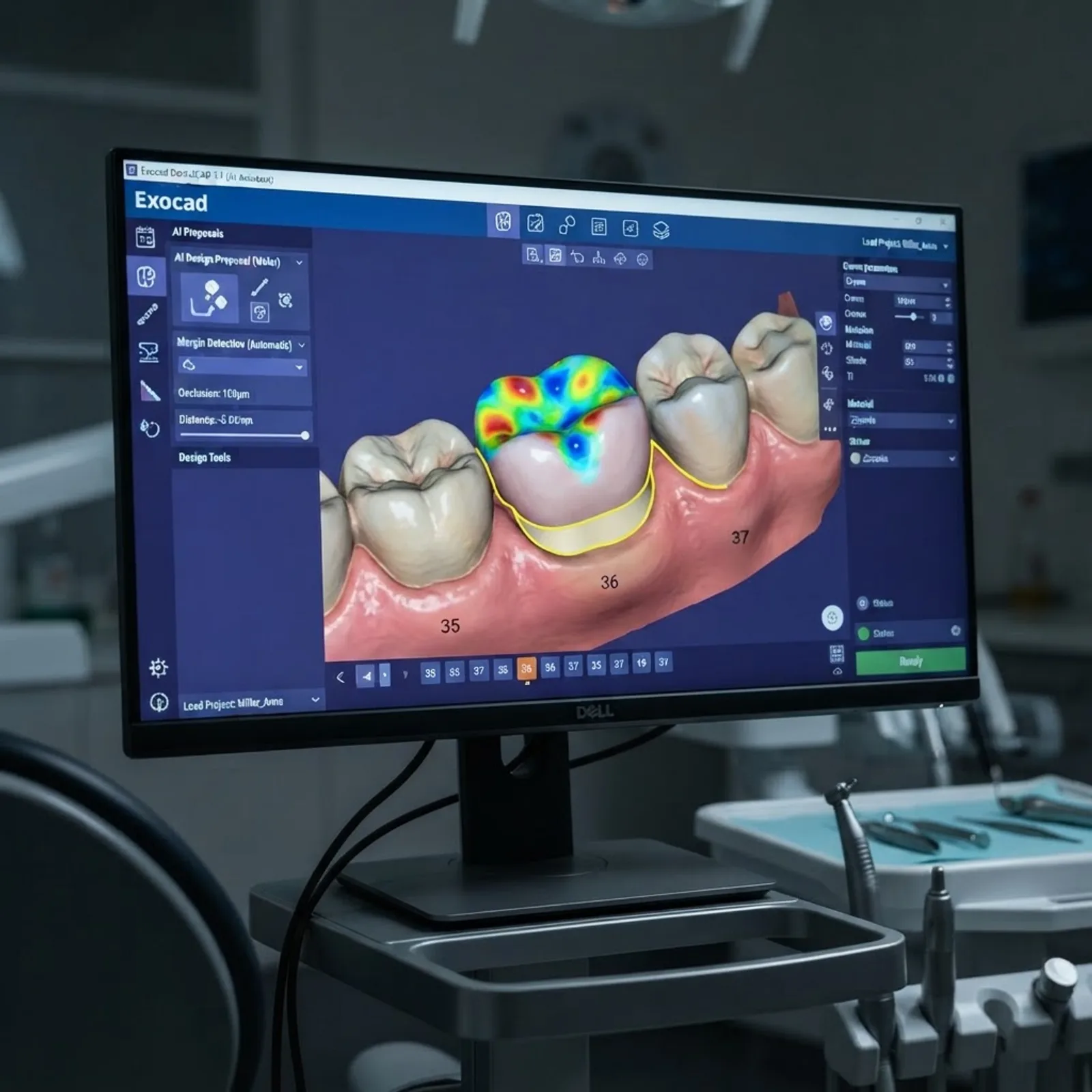 AI-designed dental crown in CAD software