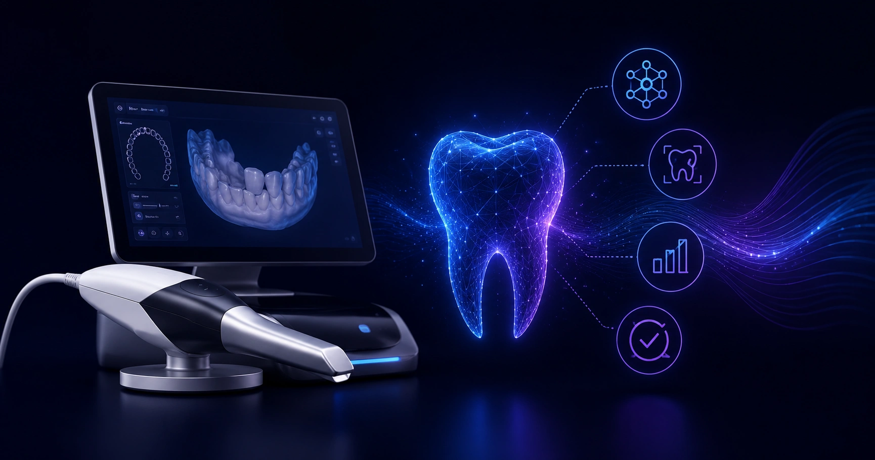 CEREC Primescan AI scanner with 3D digital tooth scan on monitor
