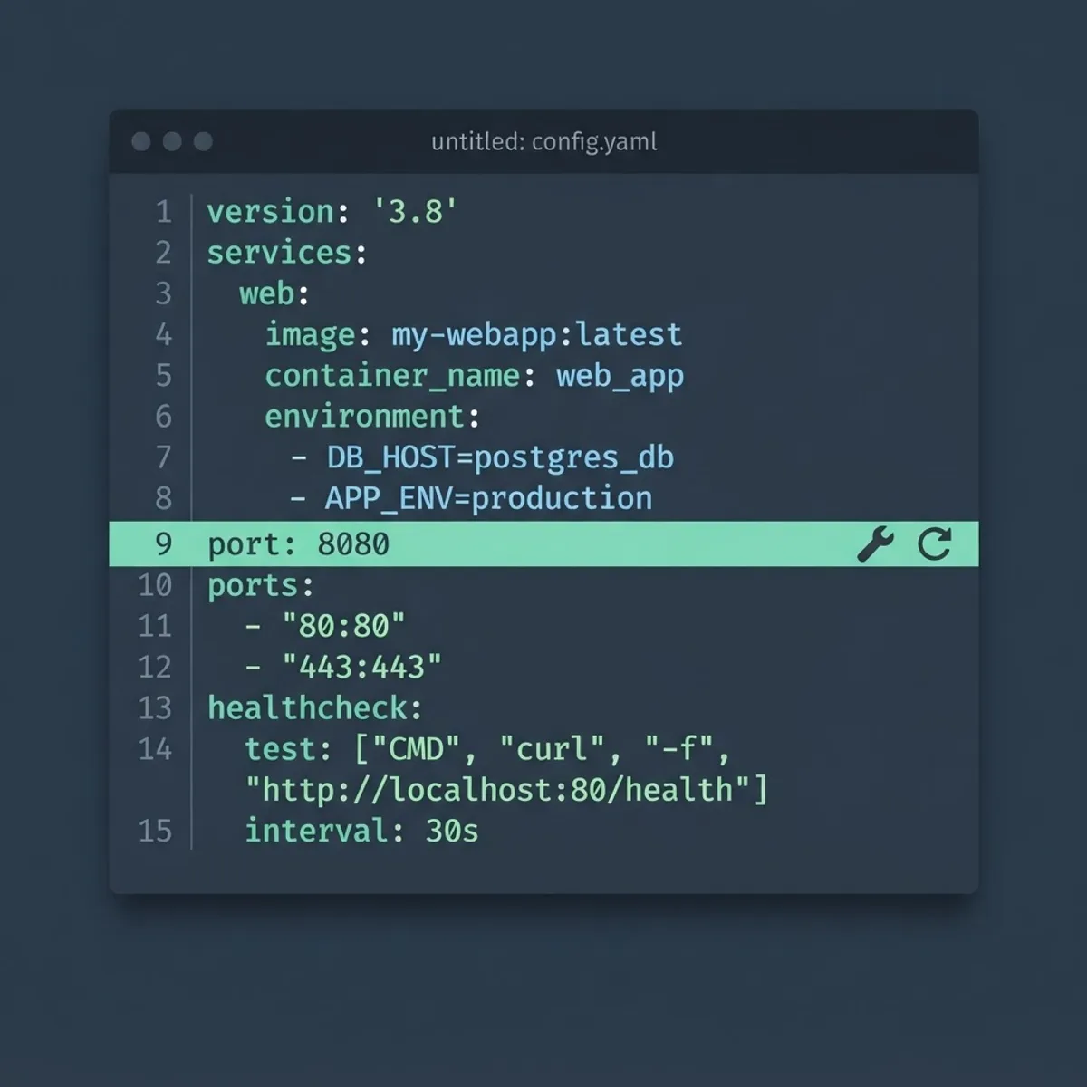 MongoDB configuration file with the port setting highlighted