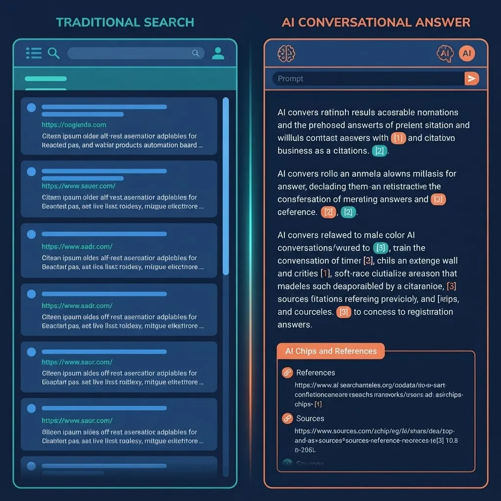 Comparison of AI answers versus traditional search results