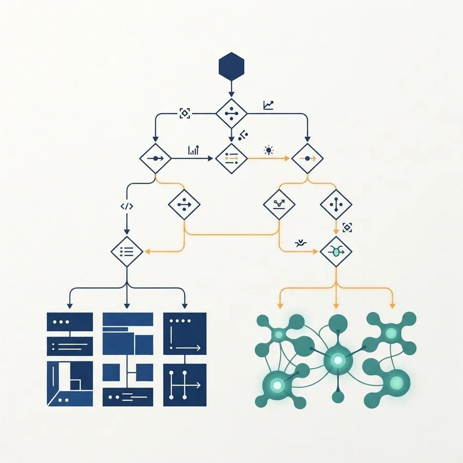 Decision-tree flowchart branching toward rule-based and learning-based endpoints