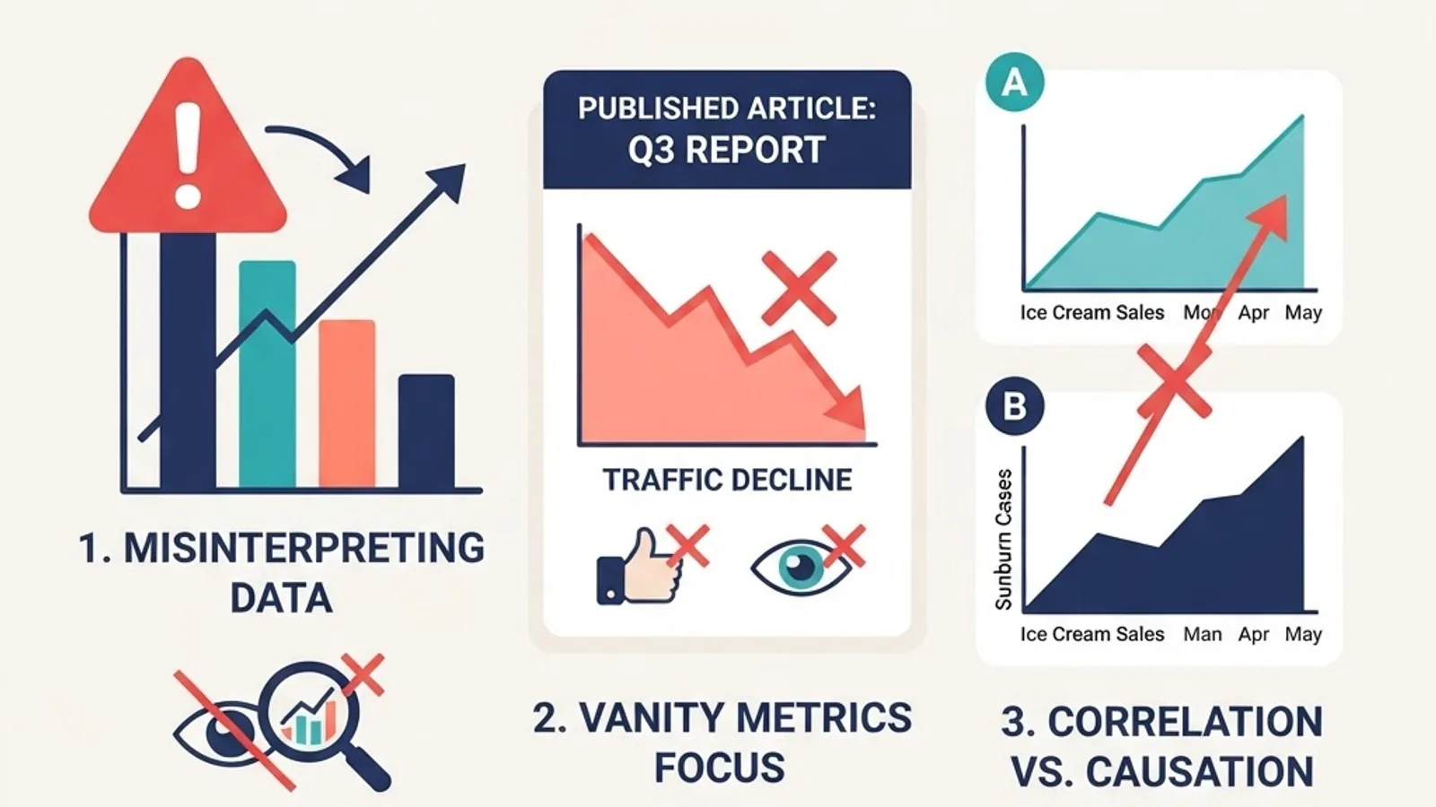 Illustration of common Google Trends SEO mistakes and misread charts
