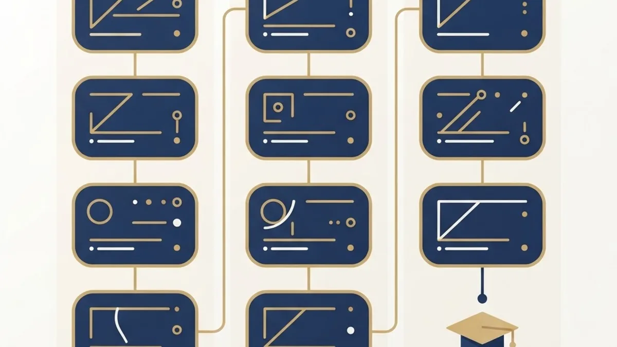 Diagram of a thirty credit hour master's degree mapped across three term columns