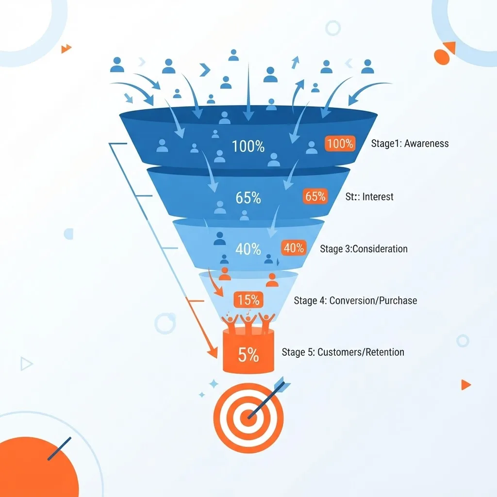 Conversion funnel showing visitors converting to customers