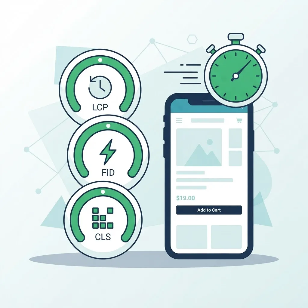Core Web Vitals performance gauges for a fast mobile store